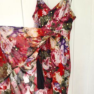 Floral Elegance with a Touch of Gold: Express Spaghetti Strap Dress | Size SMALL